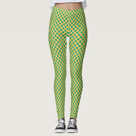 Gelbes Gold mit Smarald Green Polka Dots STaylor Leggings (Vorderseite)