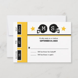 Gelbes Gold Schwarz Fußball Ticket Hochzeit RSVP Karte