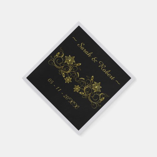 Gelbes Gold-Skript mit schwarzem Hintergrund Serviette (Ecke)