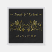 Gelbes Gold-Skript mit schwarzem Hintergrund Serviette (Vorderseite)