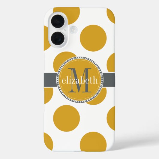 Gelbes Gold und Gray Big Polka Dots Monogram Case-Mate iPhone Hülle (Rückseite)