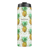 Gelbes Gold und grünes Ananas Muster. Thermosbecher (Vorderseite)