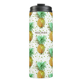 Gelbes Gold und grünes Ananas Muster. Thermosbecher