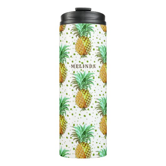 Gelbes Gold und grünes Ananas Muster. Thermosbecher (Vorderseite)
