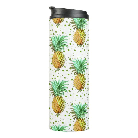 Gelbes Gold und grünes Ananas Muster. Thermosbecher (Nach rechts gedreht)