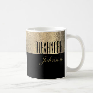 Gelbes Gold und schwarzer Elegantenname Kaffeetasse