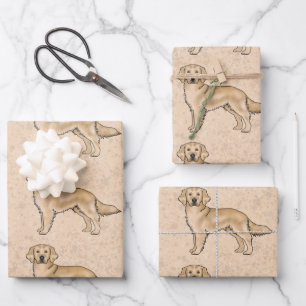 Gelbes Golden Retriever Niedlich Cartoon Dog Muste Geschenkpapier Set
