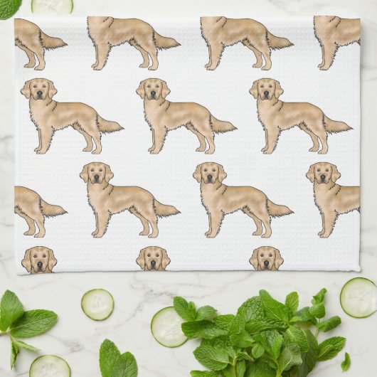 Gelbes Golden Retriever Niedlich Cartoon Dog Muste Geschirrtuch (Gefaltet)