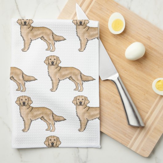 Gelbes Golden Retriever Niedlich Cartoon Dog Muste Geschirrtuch (Viertel Falte)