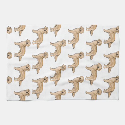 Gelbes Golden Retriever Niedlich Cartoon Dog Muste Geschirrtuch (Horizontal)