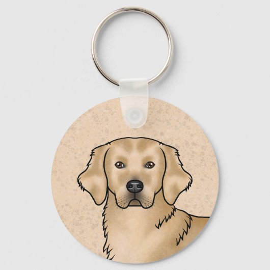 Gelbes Golden Retriever Niedlich Cartoon Dog Portr Schlüsselanhänger (Vorderseite)