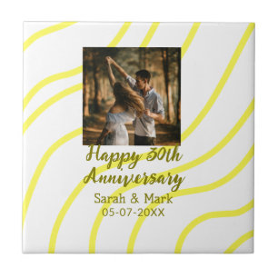 Gelbes goldenes Foto 30. Hochzeitstag Name  Fliese