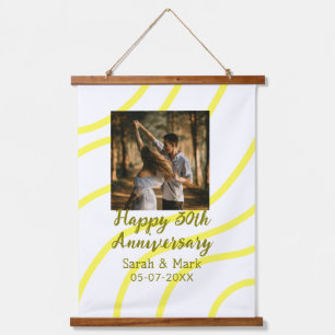 Gelbes goldenes Foto 30. Hochzeitstag Name  Wandteppich Mit Holzrahmen