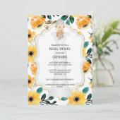 Gelbes goldenes Hochzeitskleid Brautgrün grau Einladung (Stehend Vorderseite)