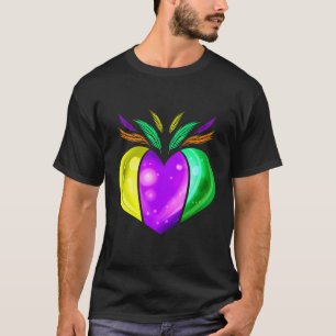 Gelbes goldenes Lila und grünes Herz für Mardi Gra T-Shirt