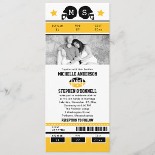 Gelbes Goldschwarz-Fußball-Karten-Hochzeit laden Einladung