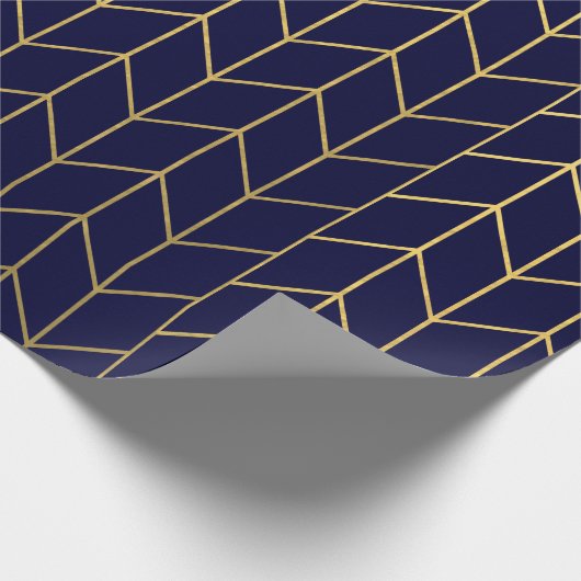 Gelbes GoldZickzack Marine-Blaumoderner Chic Geschenkpapier (Ecke)