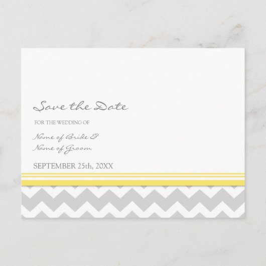 Gelbes graues Foto Save the Date Hochzeitskarten Ankündigungspostkarte (Rückseite)