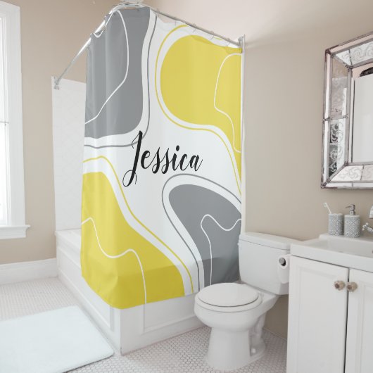 Gelbes graues, modernes geometrisches Muster Duschvorhang (Beispiel)