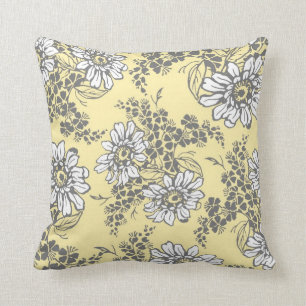 Gelbes graues Weiß-dekoratives mit Blumenkissen Kissen