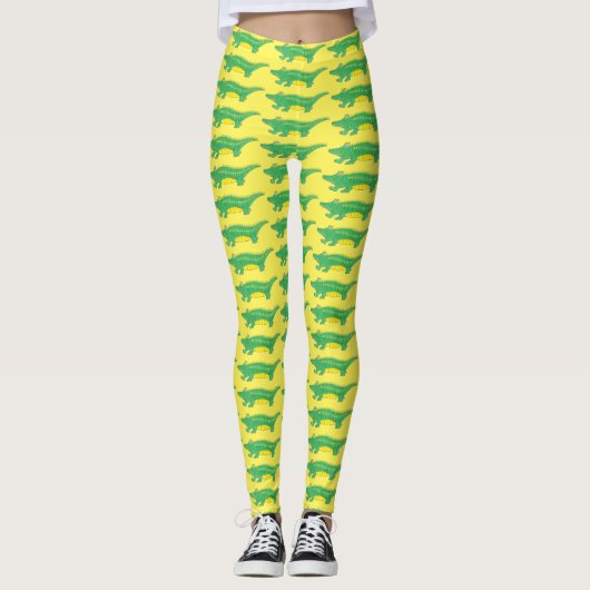 Gelbes Grün Gator Alligator Krokodil Krokyle Tier Leggings (Vorderseite)