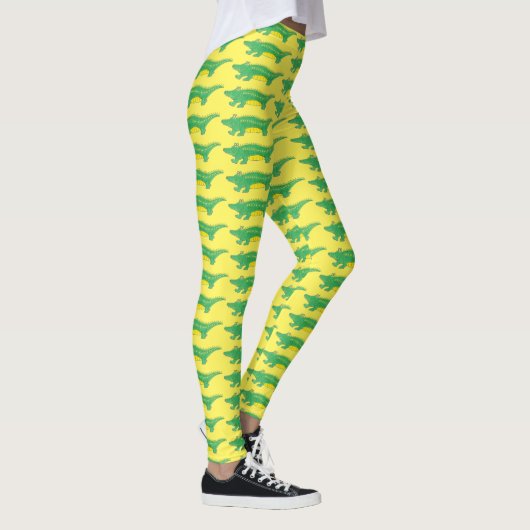 Gelbes Grün Gator Alligator Krokodil Krokyle Tier Leggings (Rechts)