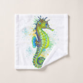 Gelbes Grün-Seepferdspritzen Badhandtuch Set (Waschlappen)