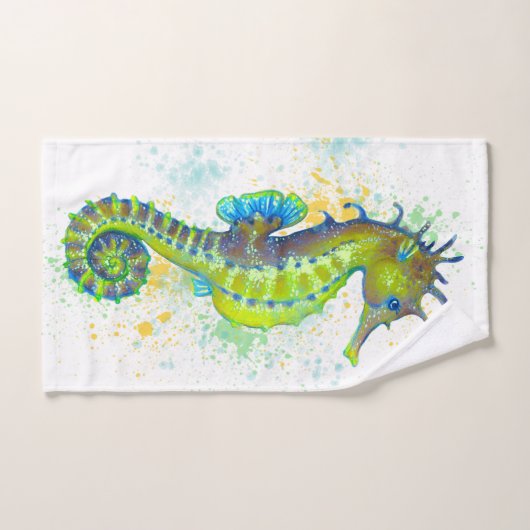 Gelbes Grün-Seepferdspritzen Badhandtuch Set (Handtuch)