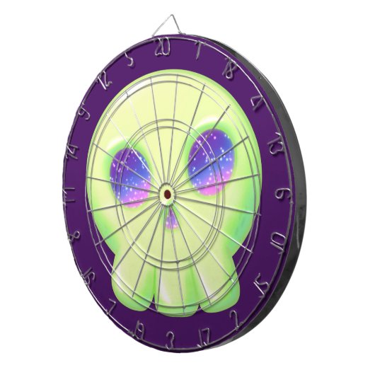 Gelbes Grünes Auge Niedlicher Schädel Zeichne Dartscheibe (Vorderseite rechts)