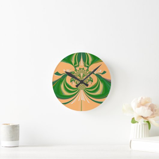 Gelbes grünes Design. Runde Wanduhr (Zuhause)
