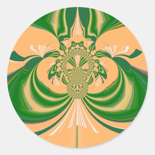 Gelbes grünes Design. Runder Aufkleber (Vorderseite)