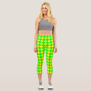 Gelbes grünes Schachbrett Diamantmuster Capri Leggings