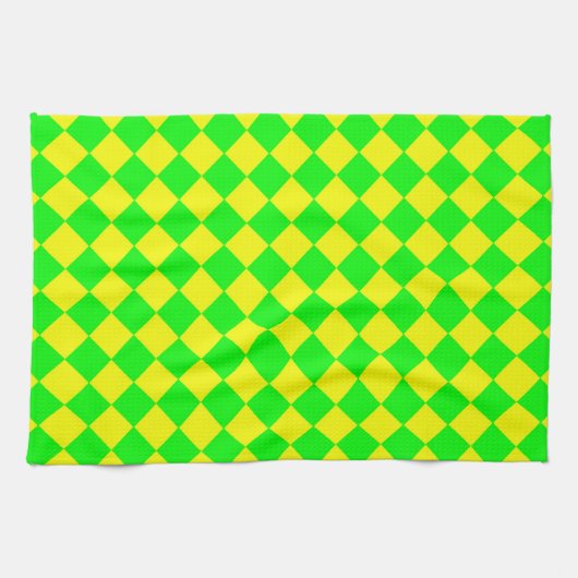 Gelbes grünes Schachbrett Diamantmuster Geschirrtuch (Horizontal)