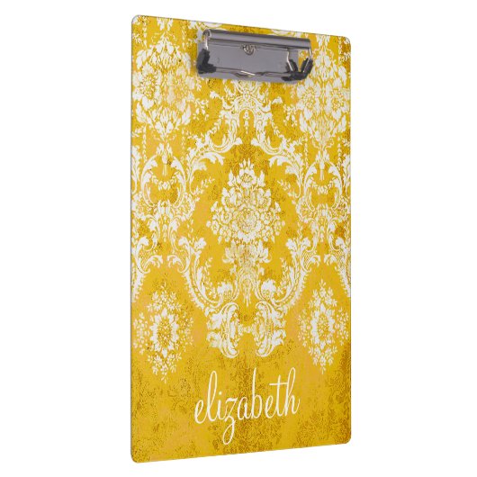 Gelbes Grunge Damask Muster mit benutzerdefinierte Klemmbrett (Rechts)