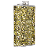 Gelbes Grunge Textured Grid Muster Flachmann (Rechts)