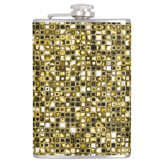 Gelbes Grunge Textured Grid Muster Flachmann (Vorderseite)