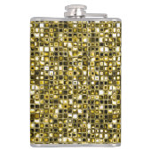 Gelbes Grunge Textured Grid Muster Flachmann (Rückseite)