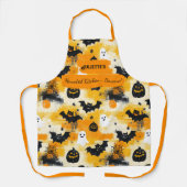 Gelbes Halloween mit Gespenstern, Pumpkins und Fle Schürze (Vorderseite)