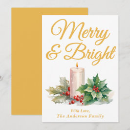 Gelbes handgeschriebenes Skript Merry & Bright Feiertagskarte