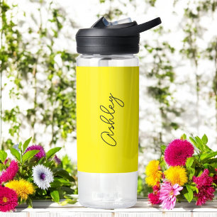 Gelbes handgeschriebenes Text-Elegant Trinkflasche