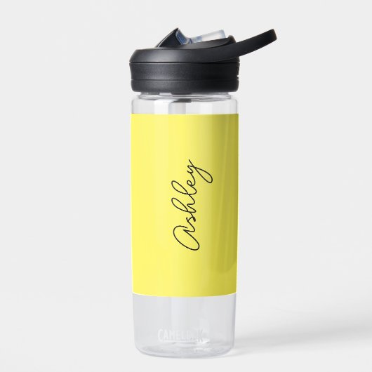 Gelbes handgeschriebenes Text-Elegant Trinkflasche (Links)