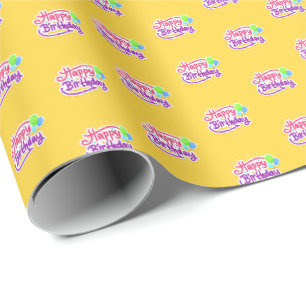 Gelbes Happy Birthday Geschenkverpackungspapier Geschenkpapier