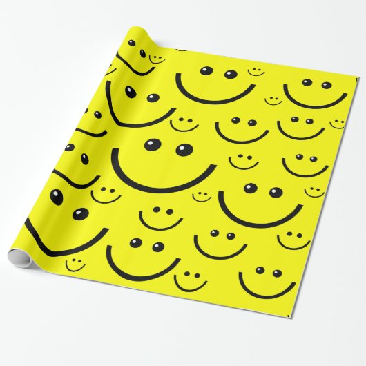 gelbes Happy-face-Print Geschenkpapier (Ungerollt)