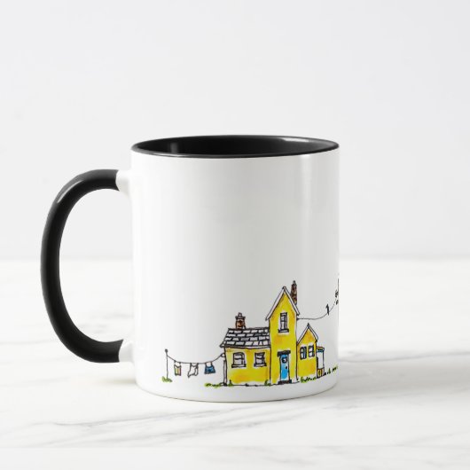 Gelbes Haus mit Wäsche Tasse (Links)