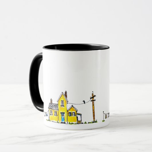 Gelbes Haus mit Wäsche Tasse (Vorderseite Links)