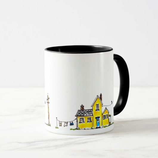 Gelbes Haus mit Wäsche Tasse (VorderseiteRechts)