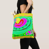 Gelbes, hellgrünes und rotes, wirbelndes Design Tasche (Von Nahem)