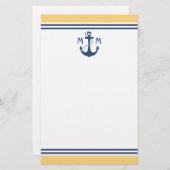 Gelbes Herz-Anker-Monogramm Briefpapier (Vorne/Hinten)