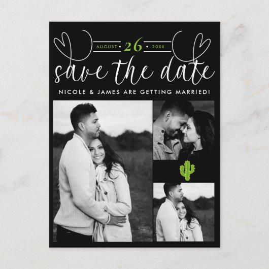 Gelbes Herz Kaktus Fiesta Liebe Save the Date Ankündigungspostkarte (Vorderseite)