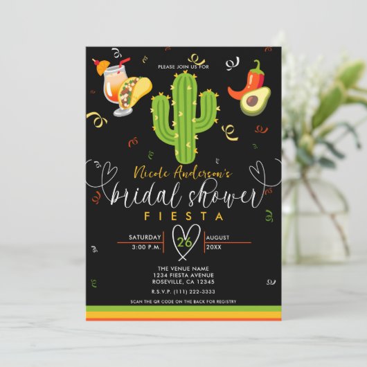 Gelbes Herzkaktus Fiesta Liebe Brautparty Einladung (Stehend Vorderseite)
